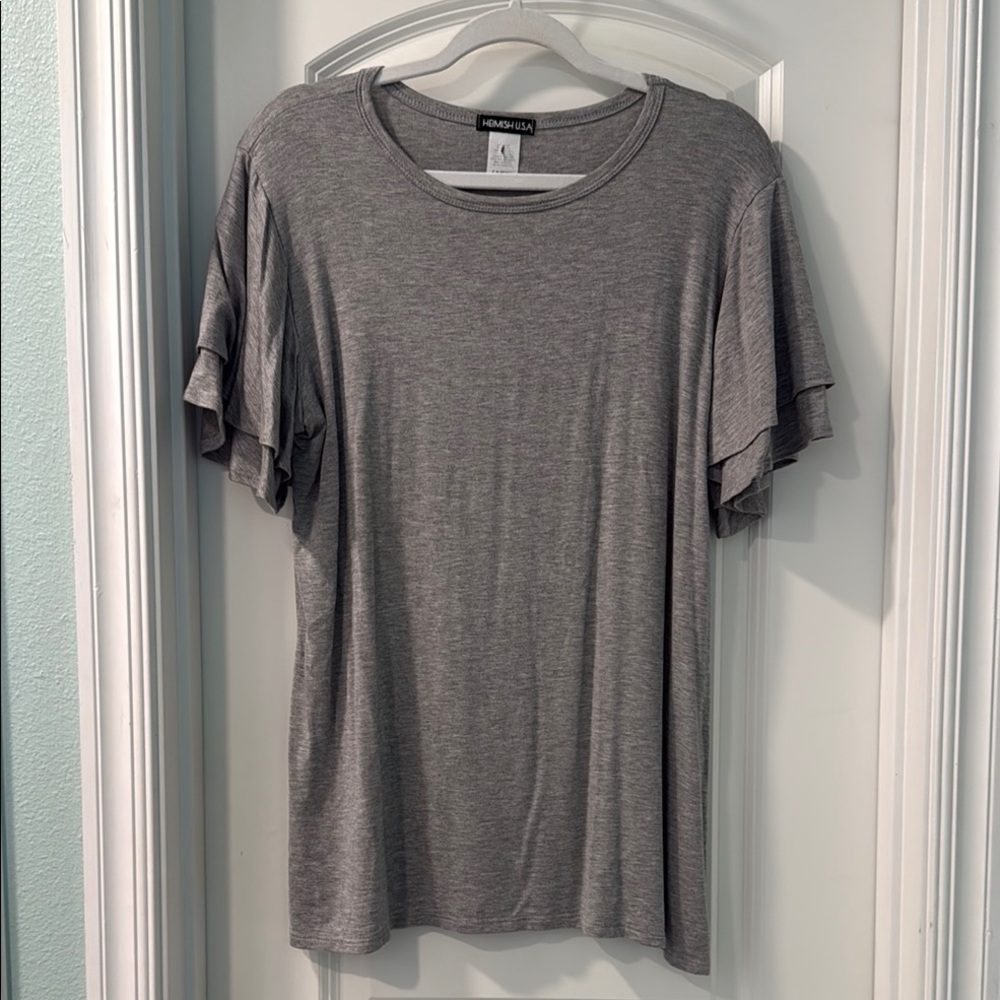 Heimish Gray Women's Top with Ruffle sleeves